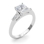 LUMEO Cushion Three Stone Diamond Engagement Ring Angle View in Platinum 