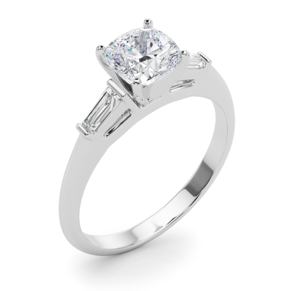 LUMEO Cushion Three Stone Diamond Engagement Ring Angle View in Platinum 