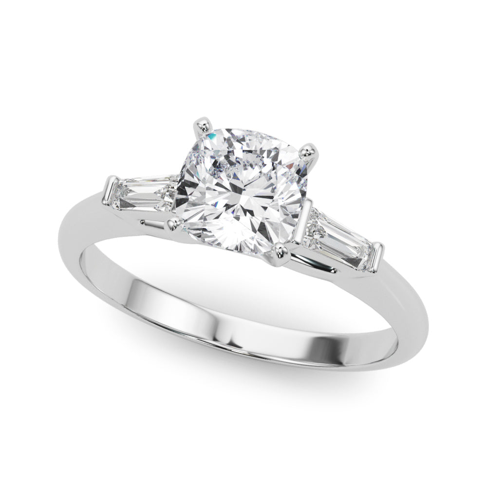 LUMEO Cushion Three Stone Diamond Engagement Ring Front View in Platinum 