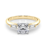 LUMEO Cushion Three Stone Diamond Engagement Ring Set in 18k Solid Yellow Gold 