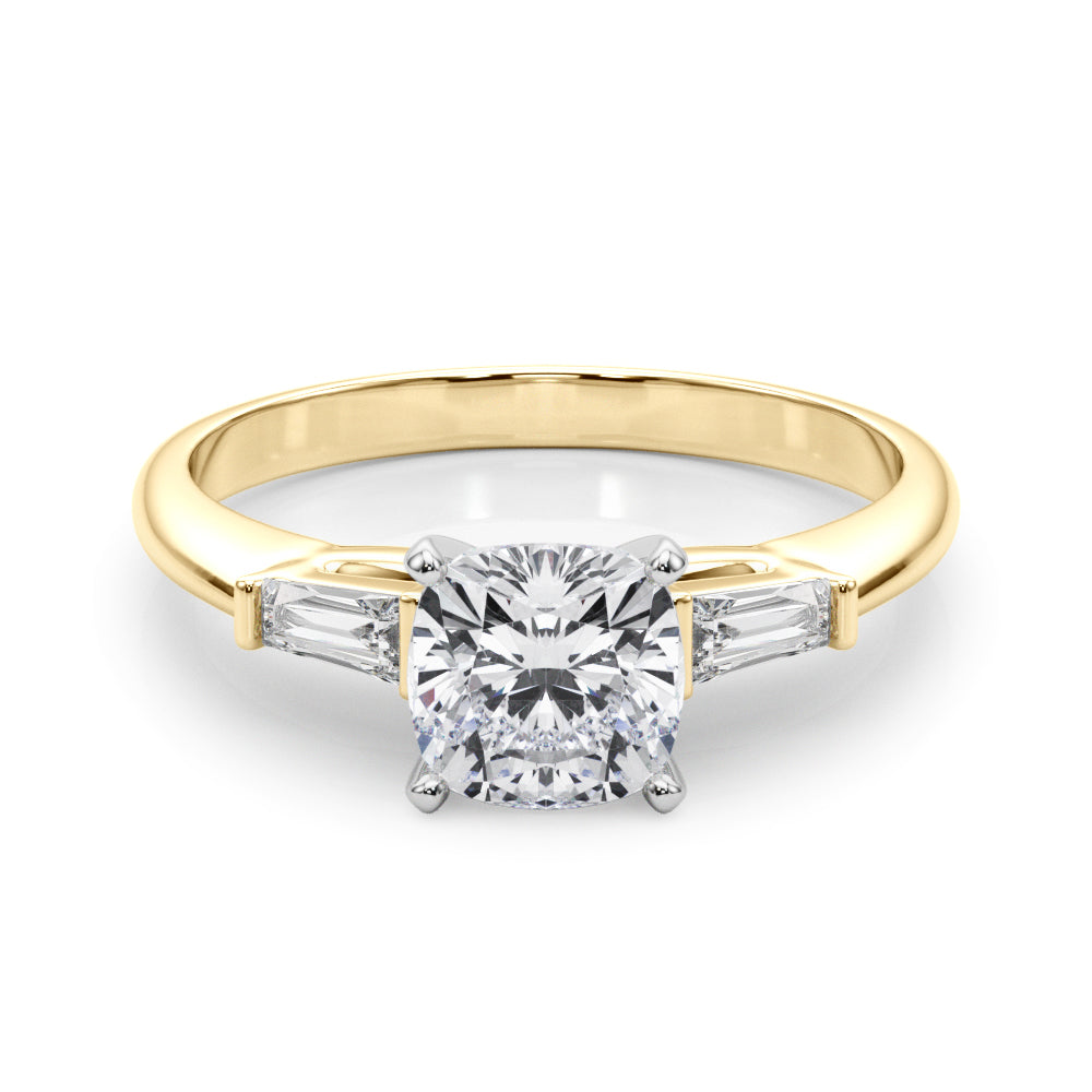 LUMEO Cushion Three Stone Diamond Engagement Ring Set in 18k Solid Yellow Gold 