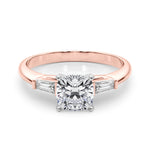 LUMEO Cushion Three Stone Diamond Engagement Ring Set in 18k Solid Rose Gold 