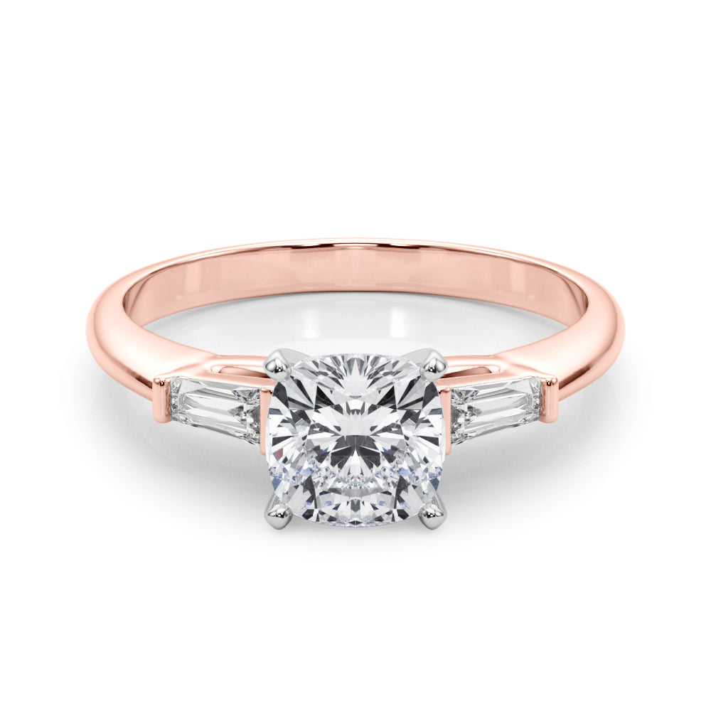 LUMEO Cushion Three Stone Diamond Engagement Ring Set in 18k Solid Rose Gold 