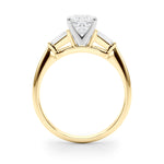 LUMEO Cushion Three Stone Diamond Engagement Ring Side View in 18k Solid Yellow Gold 