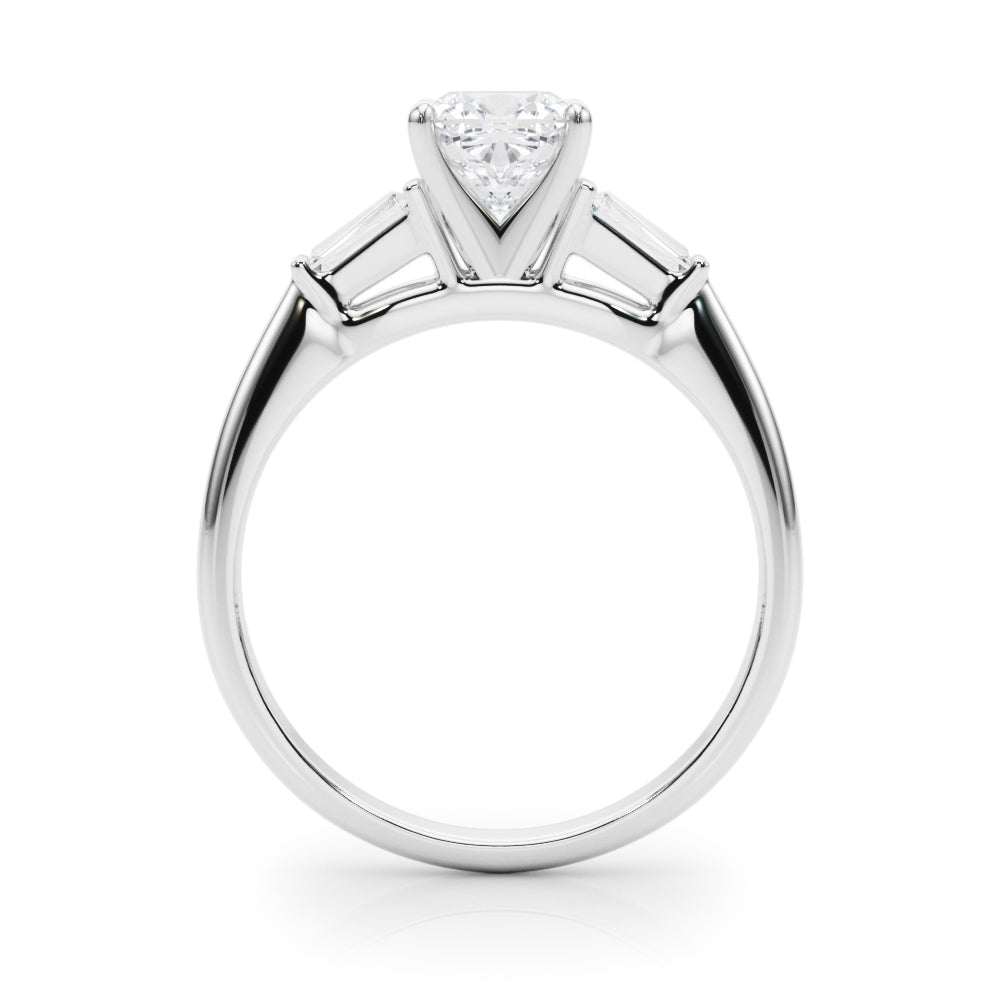 LUMEO Cushion Three Stone Diamond Engagement Ring Side View in Platinum 