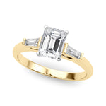 LUMEO Emerald Three Stone Diamond Engagement Ring Front View in 18k Solid Yellow Gold 