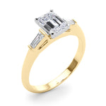 LUMEO Emerald Three Stone Diamond Engagement Ring Angle View in 18k Solid Yellow Gold 