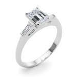LUMEO Emerald Three Stone Diamond Engagement Ring Angle View in Platinum 