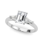 LUMEO Emerald Three Stone Diamond Engagement Ring Front View in Platinum 