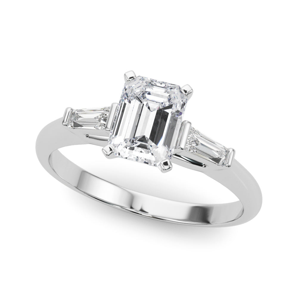 LUMEO Emerald Three Stone Diamond Engagement Ring Front View in Platinum 