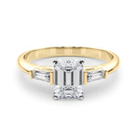 LUMEO Emerald Three Stone Diamond Engagement Ring Set in 18k Solid Yellow Gold 