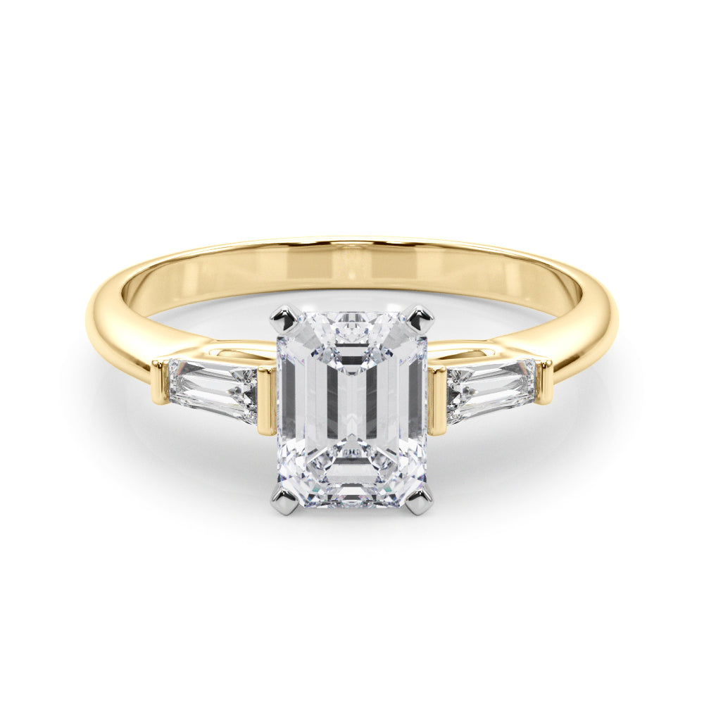 LUMEO Emerald Three Stone Diamond Engagement Ring Set in 18k Solid Yellow Gold 
