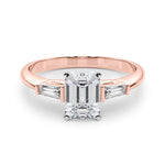 LUMEO Emerald Three Stone Diamond Engagement Ring Set in 18k Solid Rose Gold 