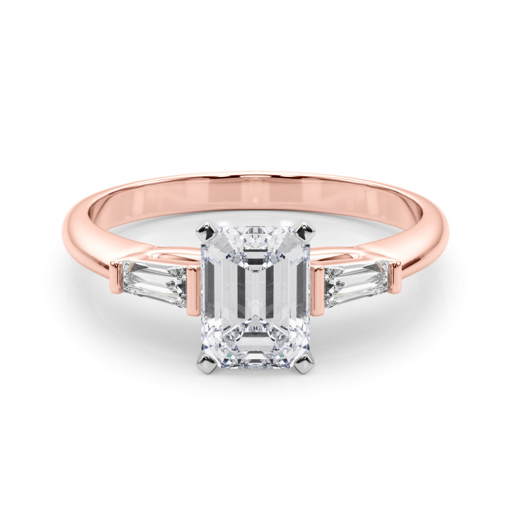 LUMEO Emerald Three Stone Diamond Engagement Ring Set in 18k Solid Rose Gold 