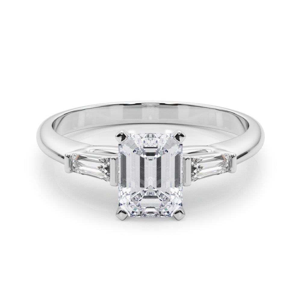 LUMEO Emerald Three Stone Diamond Engagement Ring Set in Platinum 