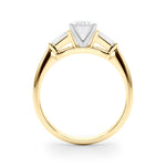 LUMEO Emerald Three Stone Diamond Engagement Ring Side View in 18k Solid Yellow Gold 