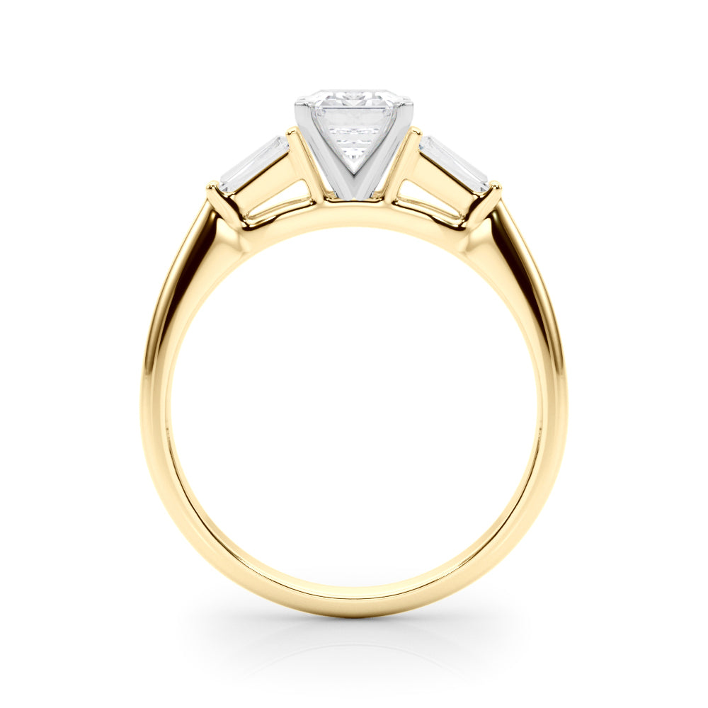 LUMEO Emerald Three Stone Diamond Engagement Ring Side View in 18k Solid Yellow Gold 