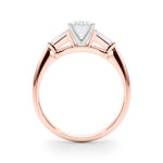 LUMEO Emerald Three Stone Diamond Engagement Ring Side View in 18k Solid Rose Gold 