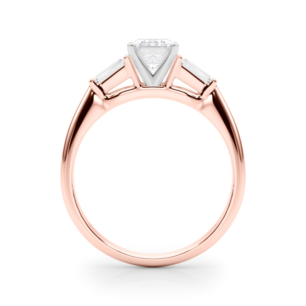 LUMEO Emerald Three Stone Diamond Engagement Ring Side View in 18k Solid Rose Gold 