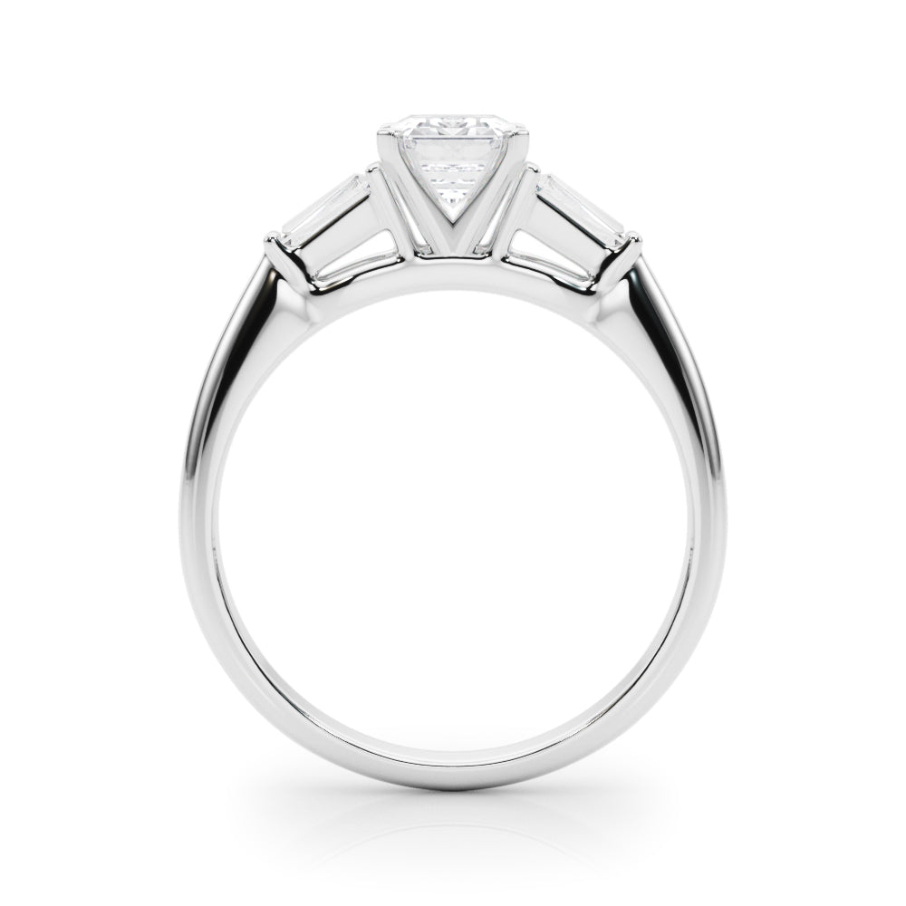 LUMEO Emerald Three Stone Diamond Engagement Ring Side View in Platinum 