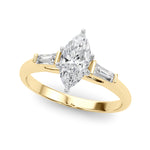 LUMEO Marquise Three Stone Diamond Engagement Ring Front View in 18k Solid Yellow Gold 