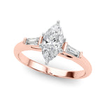 LUMEO Marquise Three Stone Diamond Engagement Ring Front View in 18k Solid Rose Gold 
