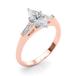 LUMEO Marquise Three Stone Diamond Engagement Ring Angle View in 18k Solid Rose Gold 