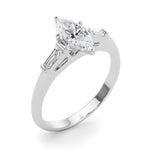 LUMEO Marquise Three Stone Diamond Engagement Ring Angle View in Platinum 
