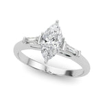 LUMEO Marquise Three Stone Diamond Engagement Ring Front View in Platinum 