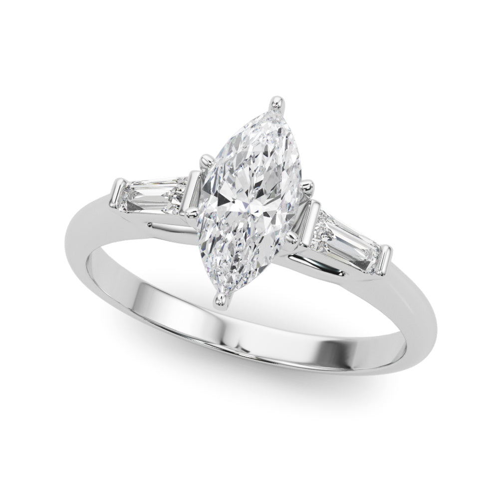 LUMEO Marquise Three Stone Diamond Engagement Ring Front View in Platinum 