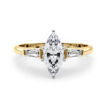 LUMEO Marquise Three Stone Diamond Engagement Ring Set in 18k Solid Yellow Gold 