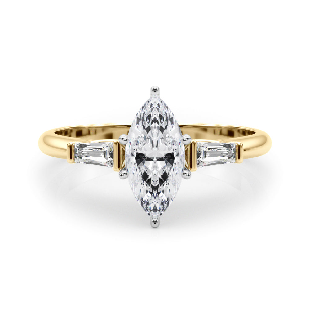 LUMEO Marquise Three Stone Diamond Engagement Ring Set in 18k Solid Yellow Gold 