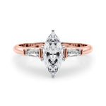LUMEO Marquise Three Stone Diamond Engagement Ring Set in 18k Solid Rose Gold 