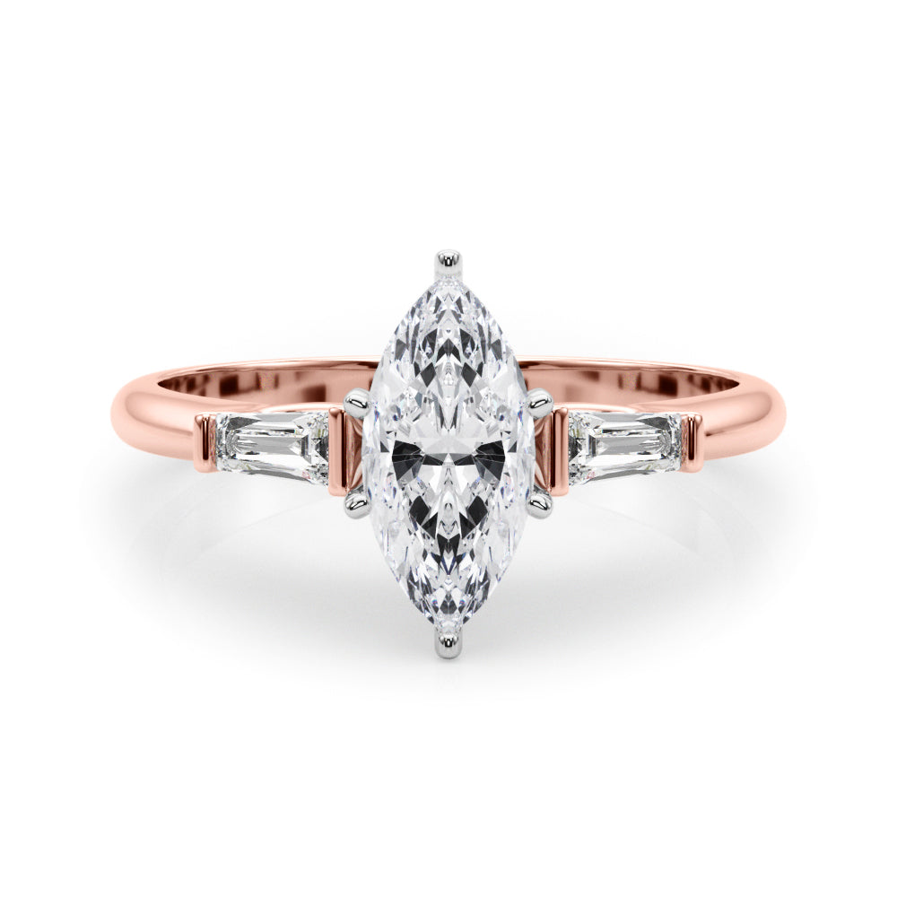 LUMEO Marquise Three Stone Diamond Engagement Ring Set in 18k Solid Rose Gold 