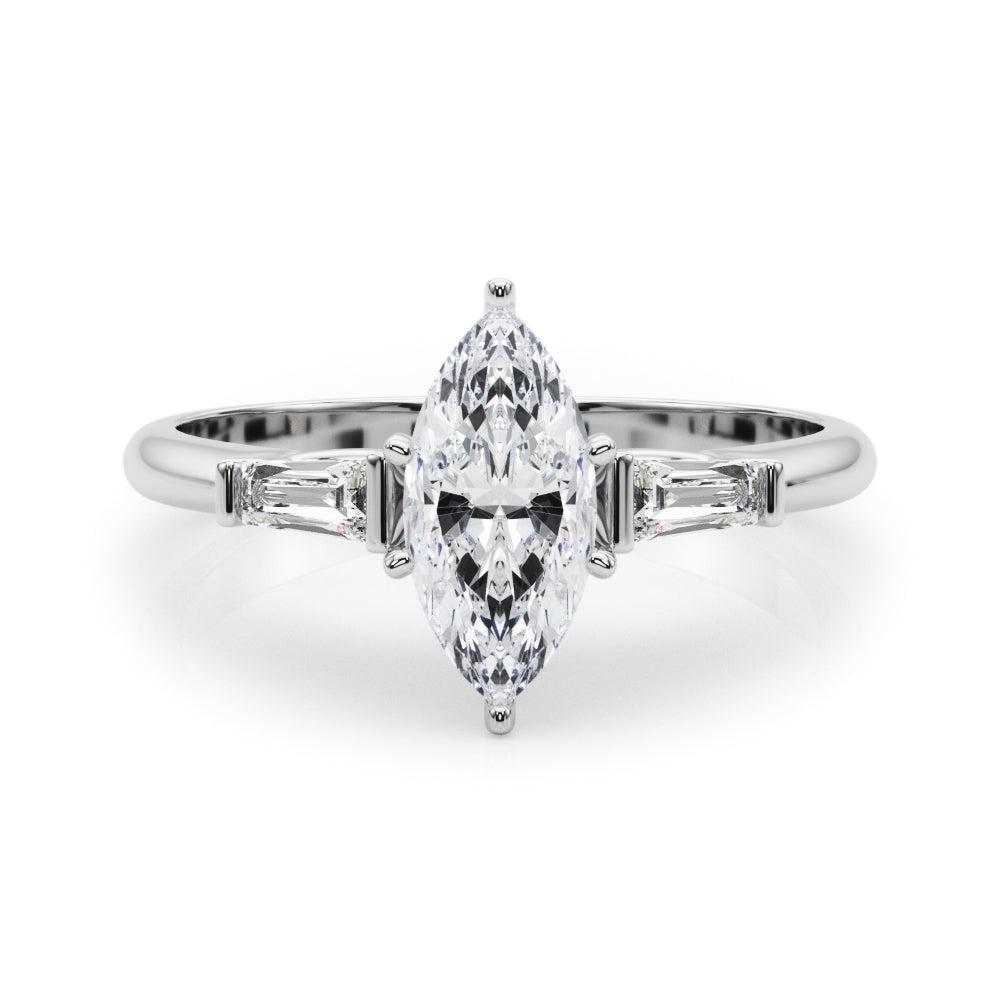 LUMEO Marquise Three Stone Diamond Engagement Ring Set in Platinum 