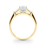 LUMEO Marquise Three Stone Diamond Engagement Ring Side View in 18k Solid Yellow Gold 