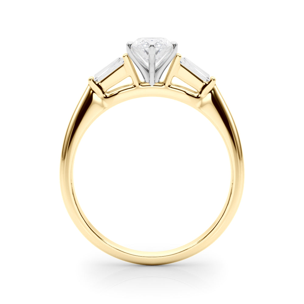 LUMEO Marquise Three Stone Diamond Engagement Ring Side View in 18k Solid Yellow Gold 