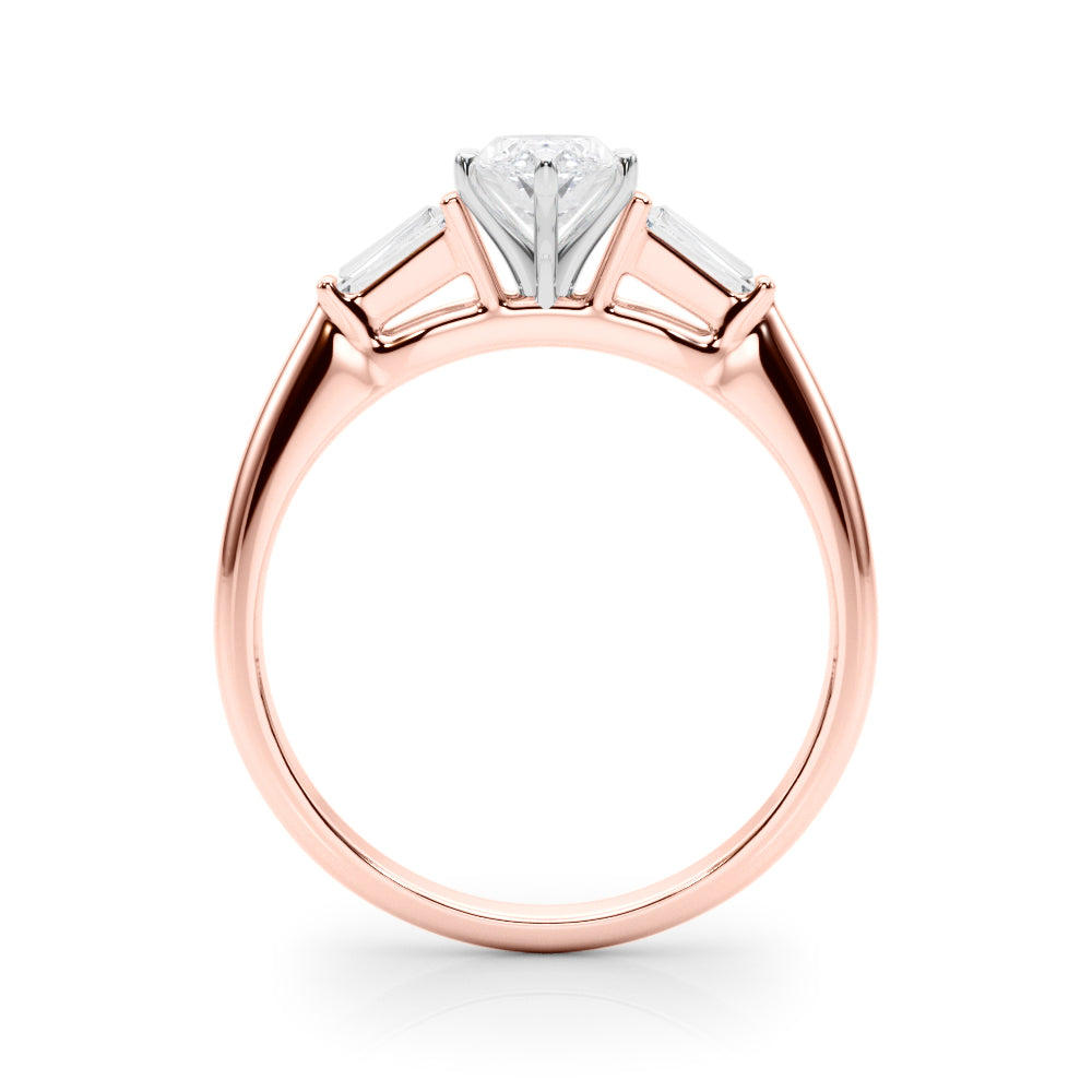 LUMEO Marquise Three Stone Diamond Engagement Ring Side View in 18k Solid Rose Gold 