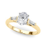 LUMEO Oval Three Stone Diamond Engagement Ring Front View in 18k Solid Yellow Gold 