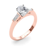 LUMEO Oval Three Stone Diamond Engagement Ring Angle View in 18k Solid Rose Gold 