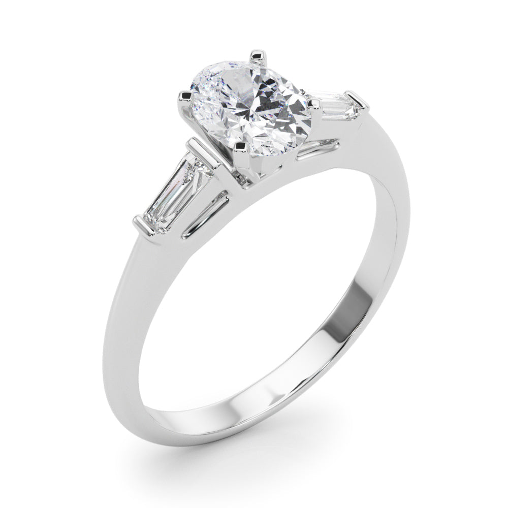LUMEO Oval Three Stone Diamond Engagement Ring Angle View in Platinum 
