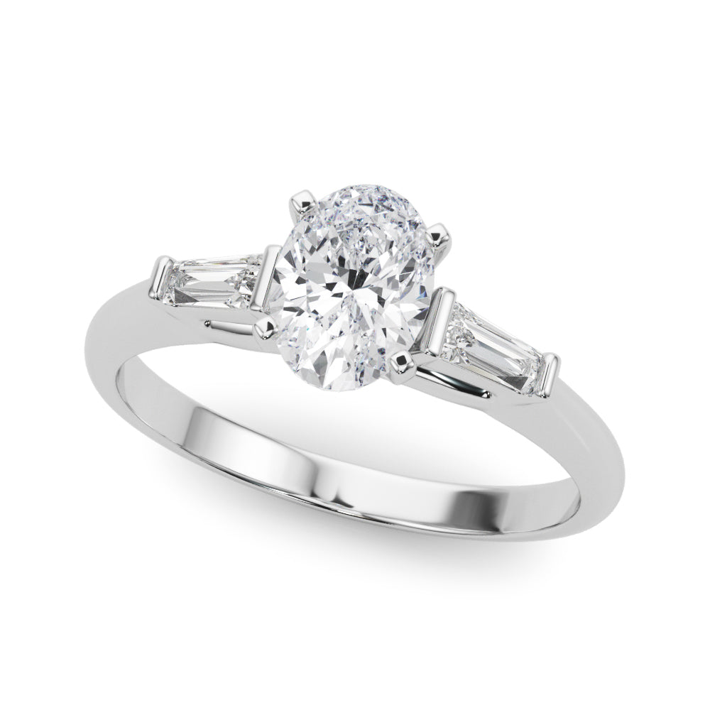 LUMEO Oval Three Stone Diamond Engagement Ring Front View in Platinum 