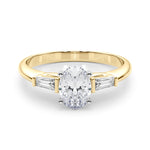 LUMEO Oval Three Stone Diamond Engagement Ring Set in 18k Solid Yellow Gold 