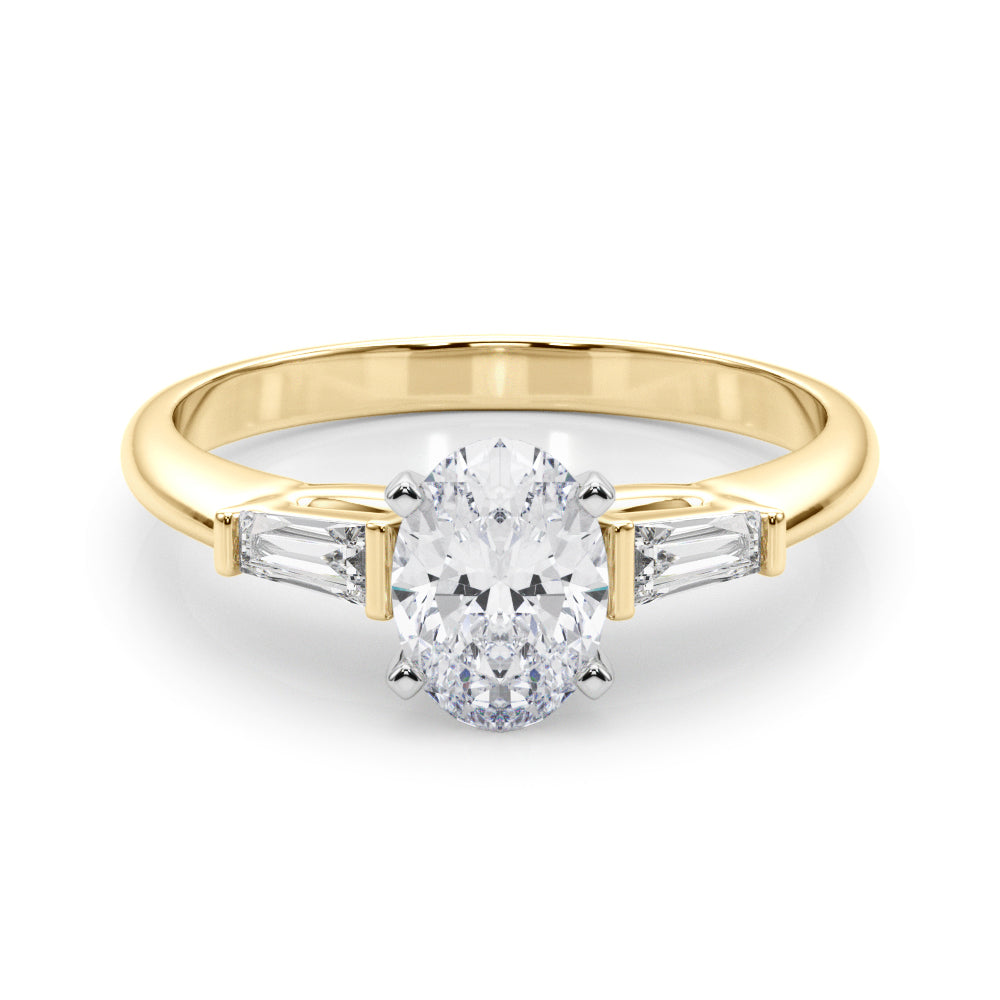LUMEO Oval Three Stone Diamond Engagement Ring Set in 18k Solid Yellow Gold 