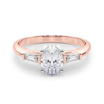 LUMEO Oval Three Stone Diamond Engagement Ring Set in 18k Solid Rose Gold 