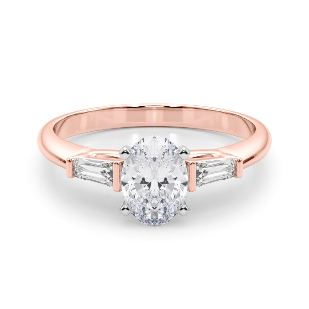 LUMEO Oval Three Stone Diamond Engagement Ring Set in 18k Solid Rose Gold 