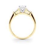 LUMEO Oval Three Stone Diamond Engagement Ring Side View in 18k Solid Yellow Gold 