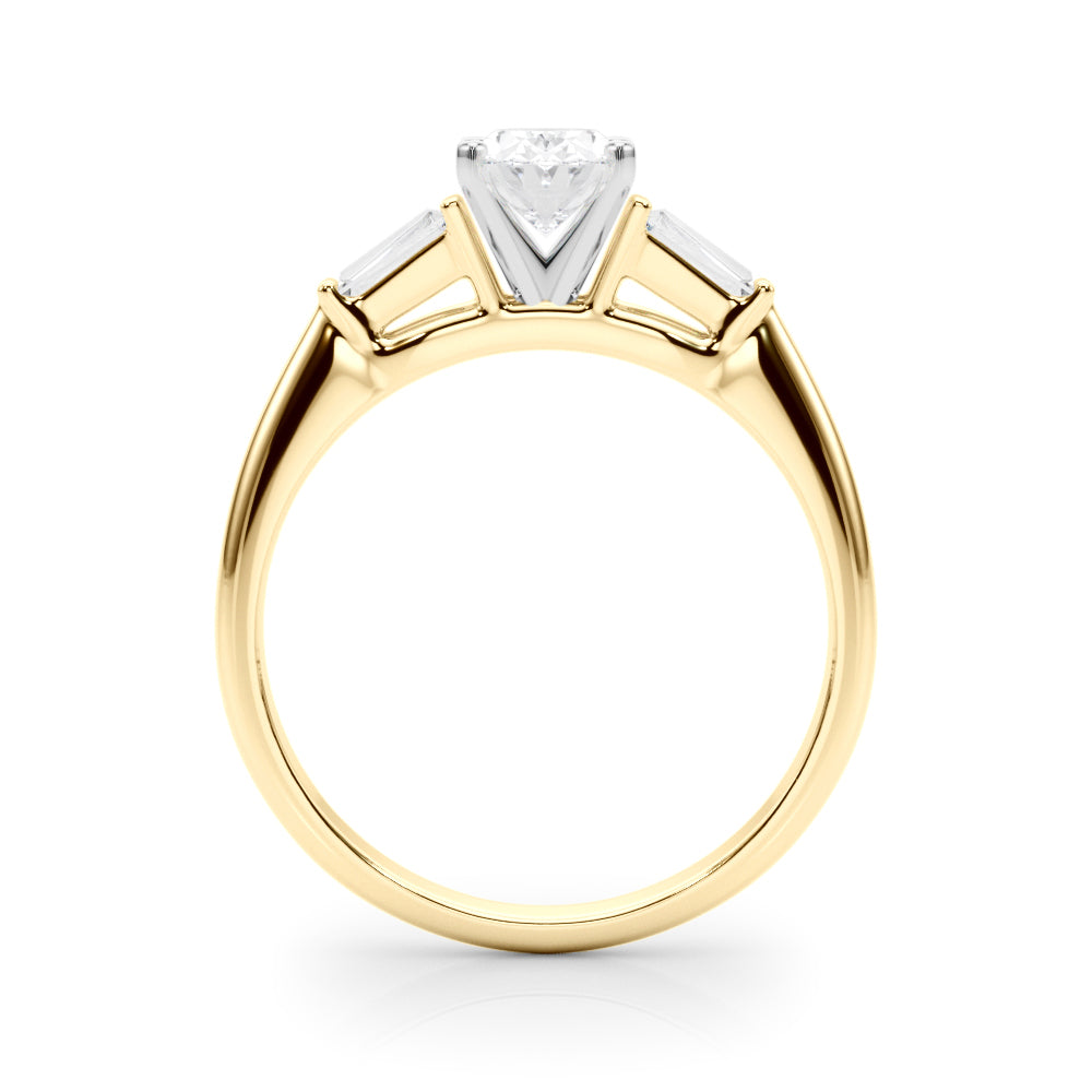 LUMEO Oval Three Stone Diamond Engagement Ring Side View in 18k Solid Yellow Gold 