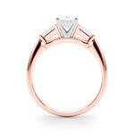 LUMEO Oval Three Stone Diamond Engagement Ring Side View in 18k Solid Rose Gold 