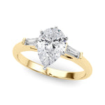 LUMEO Pear Three Stone Diamond Engagement Ring Front View in 18k Solid Yellow Gold 